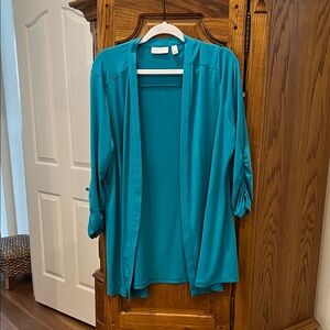 Susan Graver Turquoise Open Front Cardigan